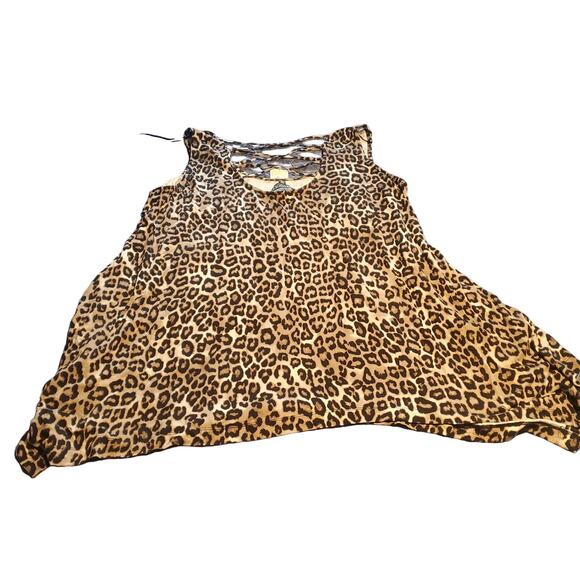 NEW Context Size 3X Leopard Print Criss Cross Back Tank Classic Shark Bite Hem - Picture 2 of 7